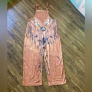 Bohemian Tan Jumpsuit with Fringe Detail